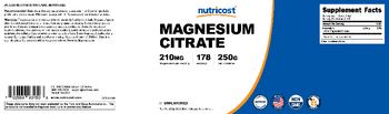 Nutricost Magnesium Citrate 210 mg Unflavored - supplement