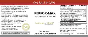 Nutrients For Health Perfor-Max - supplement