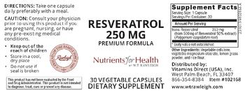 Nutrients For Health Resveratrol 250 mg - supplement