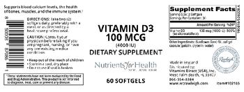 Nutrients For Health Vitamin D3 100 mcg (4000 IU) - supplement
