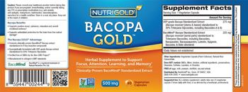 NutriGold Bacopa Gold 500 mg - herbal supplement to support focus attention learning and memory