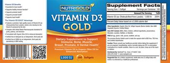 NutriGold Vitamin D3 Gold 1,000 IU - supplement to support immune bone muscle breast prostate dental health