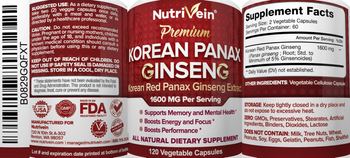 NutriVein Premium Korean Panax Ginseng 1600 mg - all natural supplement
