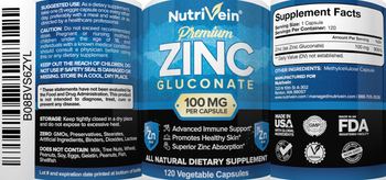 NutriVein Premium Zinc Gluconate 100 mg - all natural supplement