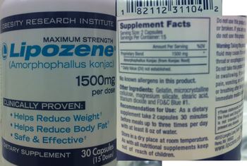 Obesity Research Institute Maximum Strength Lipozene (Amorphophallus konjac) - supplement