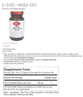 OL Olympian Labs Alpha Lipoic Acid 400 mg - supplement