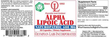 OL Olympian Labs Incorporated Alpha Lipoic Acid Naturopathic 400 mg - supplement