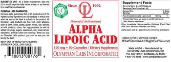 OL Olympian Labs Incorporated Alpha Lipoic Acid - supplement