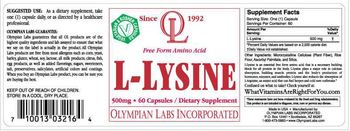 OL Olympian Labs Incorporated L-Lysine - supplement