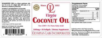 OL Olympian Labs Incorporated Virgin Coconut Oil 1000 mg - supplement