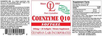 Olympian Labs Incorporated Pure Crystalline Coenzyme Q10 Softgel 100 mg - supplement