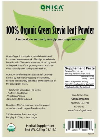 Omica Organics 100% Organic Green Stevia Leaf Powder - herbal supplement