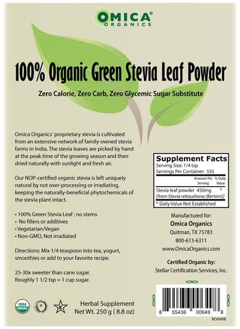 Omica Organics 100% Organic Green Stevia Leaf Powder - herbal supplement