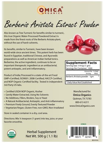 Omica Organics Berberis Aristata Extract Powder - herbal supplement