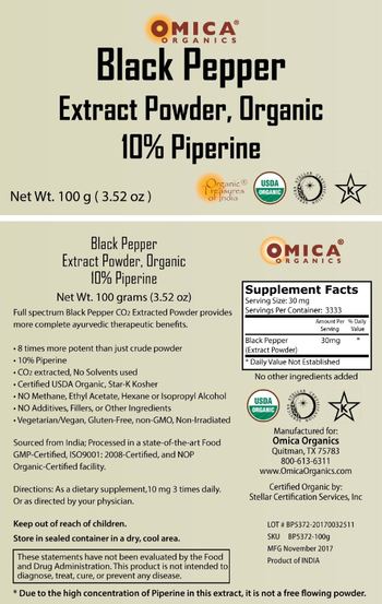 Omica Organics Black Pepper Extract Powder, Organic - supplement