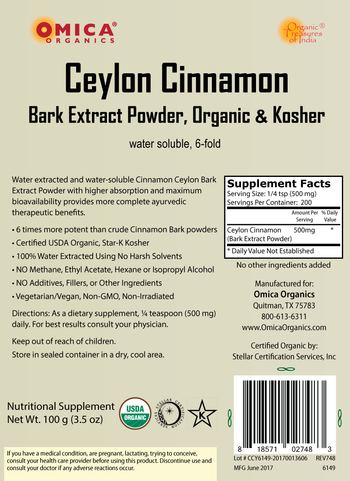 Omica Organics Ceylon Cinnamon - nutritional supplement