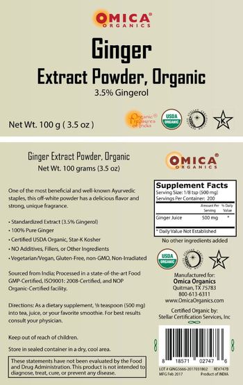 Omica Organics Ginger Extract Powder, Organic - supplement