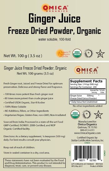 Omica Organics Ginger Juice Freeze Dried Powder, Organic - supplement