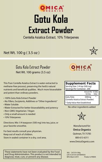 Omica Organics Gotu Kola Extract Powder - supplement