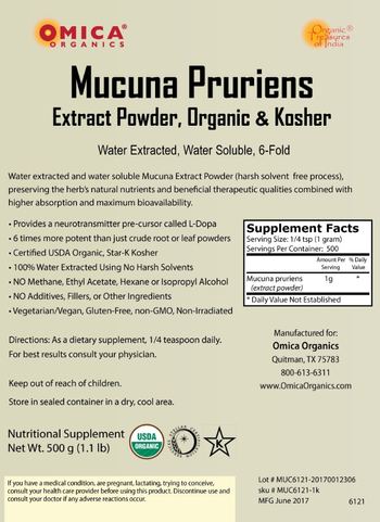 Omica Organics Mucuna Pruriens Extract Powder, Organic & Kosher - supplement