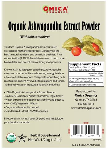 Omica Organics Organic Ashwagandha Extract Powder - herbal supplement