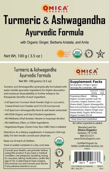 Omica Organics Turmeric & Ashwagandha Ayurvedic Formula - supplement
