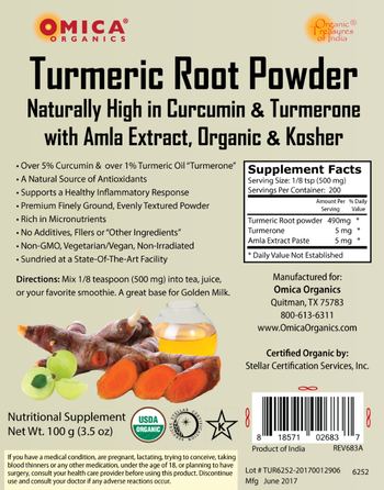 Omica Organics Turmeric Root Powder - nutritional supplement
