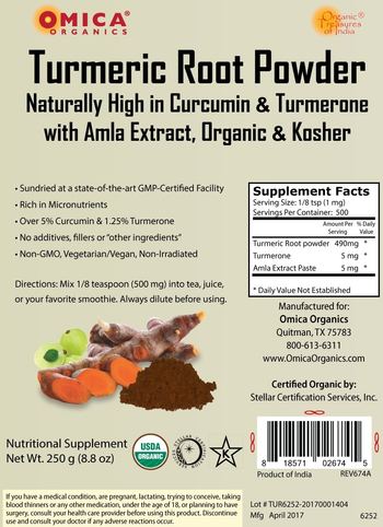 Omica Organics Turmeric Root Powder - nutritional supplement