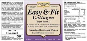 Only Natural Easy & Fit Collagen Types I And II Natural Berry Flavor - liquid supplement