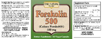 Only Natural Forskolin 500 - supplement