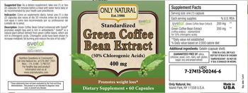 Only Natural Standardized Green Coffee Bean Extract 400 mg - supplement