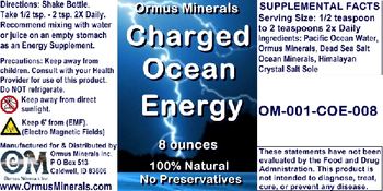 Ormus Minerals Charged Ocean Energy - supplement
