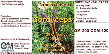 Ormus Minerals Cordyceps 600 mg - supplement