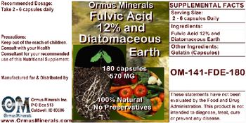 Ormus Minerals Fulvic Acid 12% Diatomaceous Earth - supplement