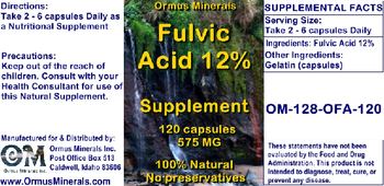 Ormus Minerals Fulvic Acid 12% Supplement 575 mg - supplement