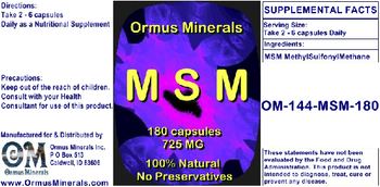 Ormus Minerals MSM 725 mg - supplement