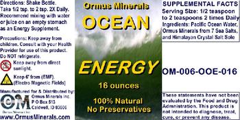 Ormus Minerals Ocean Energy - supplement