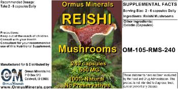 Ormus Minerals Reishi Mushrooms 550 mg - supplement