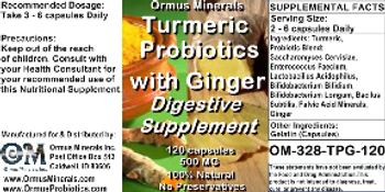 Ormus Minerals Turmeric Probiotics with Ginger Digestive Supplement - supplement