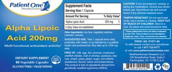 Patient One 1 MediNutritionals Alpha Lipoic Acid 200mg - supplement
