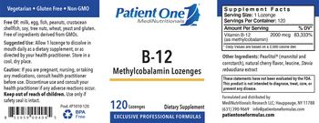 Patient One 1 MediNutritionals B-12 Methylcobalamin Lozenges - supplement