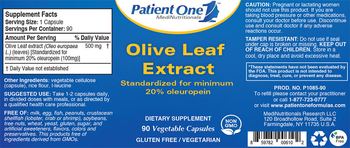 Patient One MediNutritionals Olive Leaf Extract - supplement