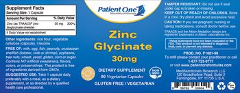 Patient One MediNutritionals Zinc Glycinate 30 mg - supplement