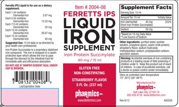 Pharmics Ferretts IPS Liquid Iron Supplement Strawberry Flavor - liquid iron supplement