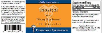 Physician's Preference Inositol 500 mg - supplement