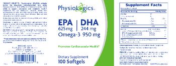 PhysioLogics EPA 625 mg DHA 244 mg Omega-3 950 mg - supplement