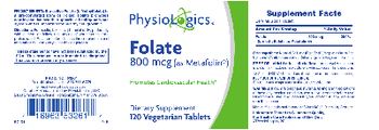 PhysioLogics Folate 800 mcg As Metafolin - supplement