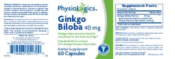 PhysioLogics Ginkgo Biloba 40 mg - herbal supplement