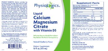 PhysioLogics Liquid Calcium Magnesium Citrate With Vitamin D3 Natural Blueberry Flavor - supplement