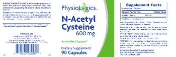 PhysioLogics N-Acetyl Cysteine 600 mg - supplement